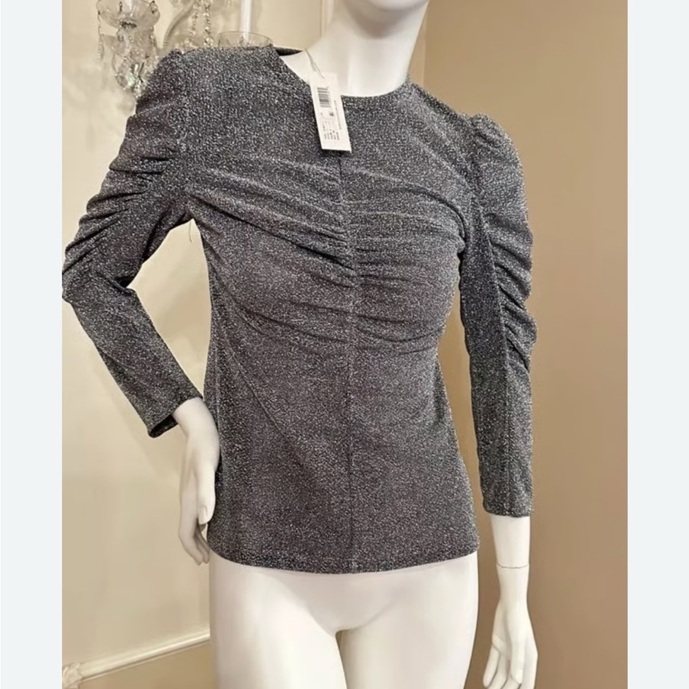 Rebecca Taylor 3/4 sleeve ruched metallic top size XS